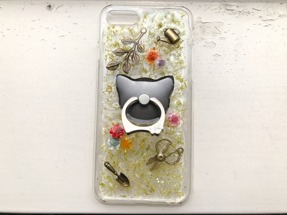 *Gardening Cat*~花猫 iPhoneケース iPhone7 ドライフラワー リングスタンド 2枚目の画像