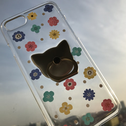 北欧/花柄/カラフル 選べる 猫 リング iPhoneケース スマホケース iPhone/Xperia/Galaxy 3枚目の画像