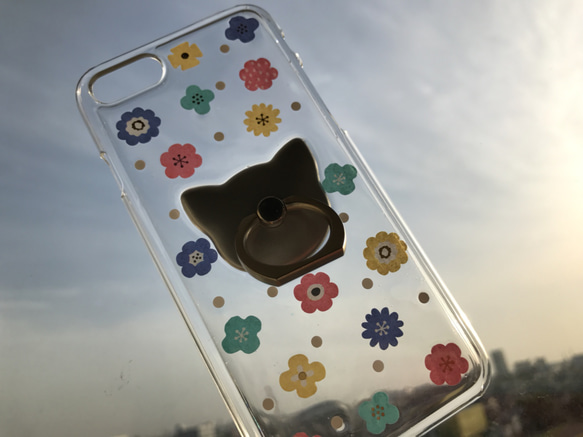 北欧/花柄/カラフル 選べる 猫 リング iPhoneケース スマホケース iPhone/Xperia/Galaxy 3枚目の画像