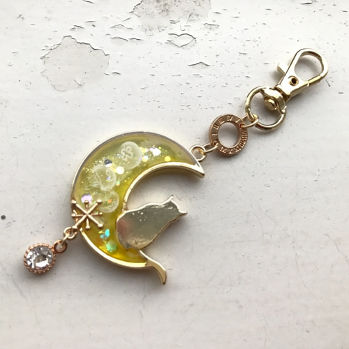 Moonlight cat ~ 月猫 バッグチャーム レジン キーホルダー ねこ