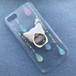 《全機種対応》猫/雨/しずく 選べる スマホリング iPhoneケース/スマホケース/クリアハードケース 2枚目の画像