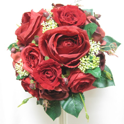 真紅のバラのラウンドブーケ♪ブートニア付き♪生花みたいに綺麗な造花です♪高品質なのに安い 3枚目の画像