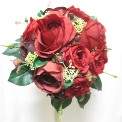 真紅のバラのラウンドブーケ♪ブートニア付き♪生花みたいに綺麗な造花です♪高品質なのに安い 7枚目の画像