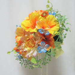 プルメリアとハイビスカスのラウンドブーケ♪ブートニア付き♪生花みたいに綺麗な造花です♪高品質なのに安い 4枚目の画像