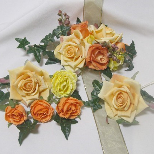 リストブーケ髪飾りセット♪リストレット♪アームレット♪ウェディング