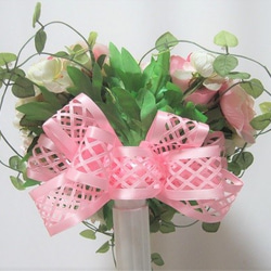 ハートのブーケ♡ヘッドパーツとブートニア付き♪ピンクのハートがキュート♪生花みたいに綺麗な造花です♪高品質なのに安い 4枚目の画像