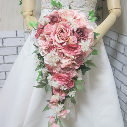 キャスケードブーケ アーティフィシャルフラワー 胡蝶蘭 薔薇