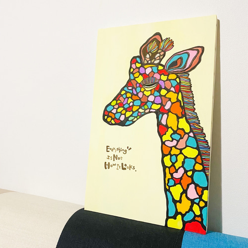 Giraffe キリン 麒麟 絵 絵画 インテリア 壁掛け 原画 一点物