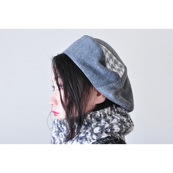 <秋冬限定> Point Houndstooth Check Beret 1枚目の画像