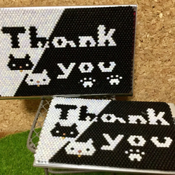 Creema限定 お買い得セット Thankyou白黒猫ちゃん名刺入れと折りたたみ式鏡 1枚目の画像