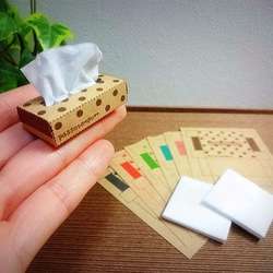 手作りサンプル　ミニチュア箱ティッシュ DIY Dollhouse items - Miniature Facial Tissue ミニチュア