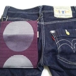 新品の帯地で作ったヒップハングバッグ「おともし帯（たい）」　紫色　大円　帯バッグ 5枚目の画像