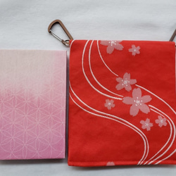 新品の帯地で作ったヒップハングバッグ「おともし帯（たい）」朱色　桜　帯バッグ　ポシェット☆浴衣バッグ☆御朱印帳ケースにも 2枚目の画像