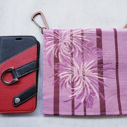 手ぶらでおでかけ！新品の帯地で作ったヒップバッグ「おともし帯（たい）」ピンク糸菊　ポシェット☆サコッシュ☆スマホケース 2枚目の画像