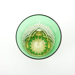 江戸切子　無料包装　記念品　結婚祝　退職祝　海外土産　切子　切子グラス　琥珀色緑被せビールグラス（大）　冷酒グラス 3枚目の画像