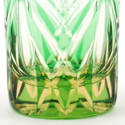 江戸切子　無料包装　記念品　結婚祝　退職祝　海外土産　切子　切子グラス　琥珀色緑被せビールグラス（大）　冷酒グラス 4枚目の画像
