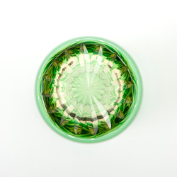 江戸切子　無料包装　記念品　結婚祝　退職祝　海外土産　切子　切子グラス　琥珀色緑被せビールグラス（大）　冷酒グラス 5枚目の画像