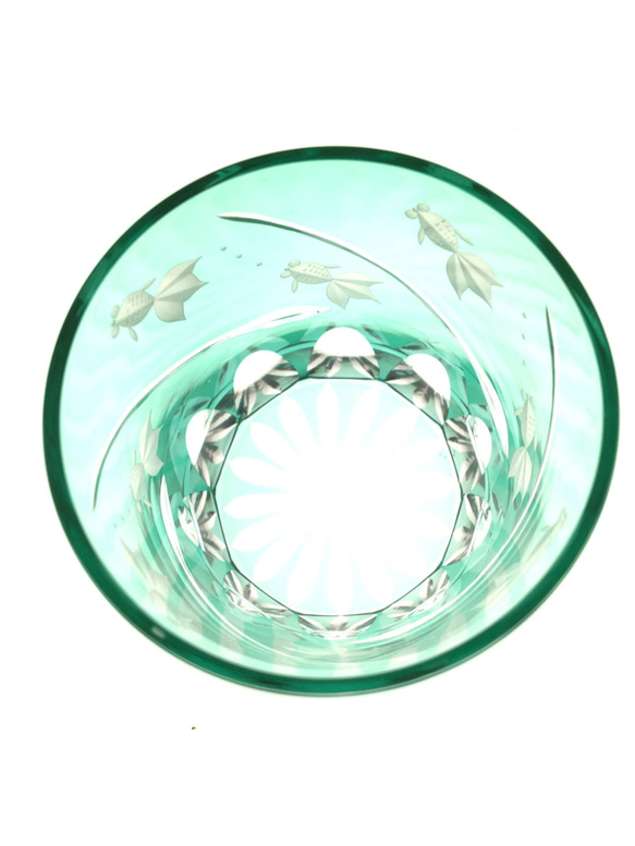 数量限定品　江戸切子　伝統工芸品　ロックグラス　金魚グラス  エメラルドグリーン　結婚祝　ギフト　プレゼント　記念品　 3枚目の画像