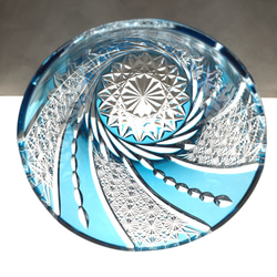 新作　江戸切子の店　送料無料　無料包装　結婚祝　記念品　還暦祝　海外土産　ブルー被せクリスタルガラス　ロックグラス風車 2枚目の画像