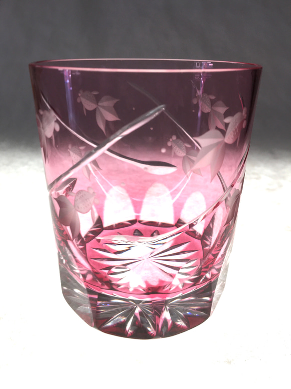 数量限定品 江戸切子 伝統工芸品 ロックグラス 金魚グラス 金赤(ピンク