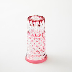 送料無料　無料包装　江戸切子の店　　金赤（ピンク）被せクリスタルビールグラス 2枚目の画像