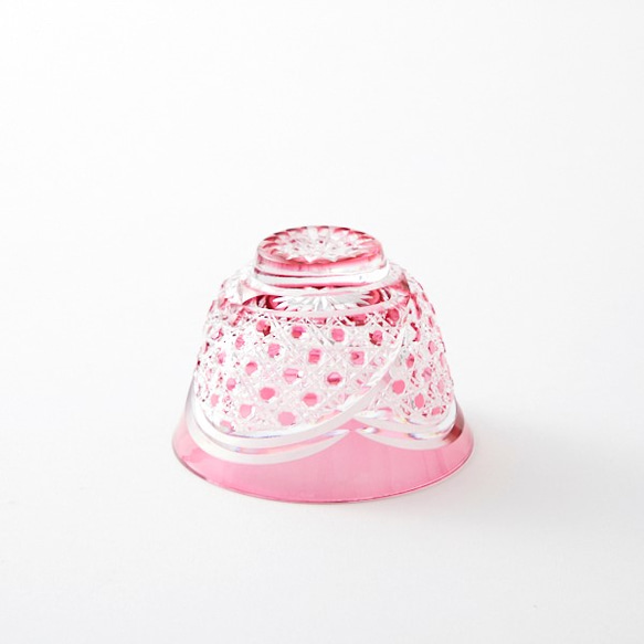 送料無料　無料包装　結婚祝い　江戸切子の店　金赤（ピンク色）被せクリスタル冷茶グラス 2枚目の画像
