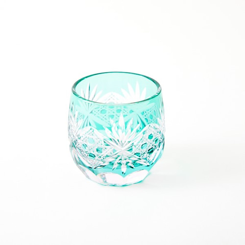 彫刻切子 エメラルドグリーン サンドブラストデザートカップ 4客セット