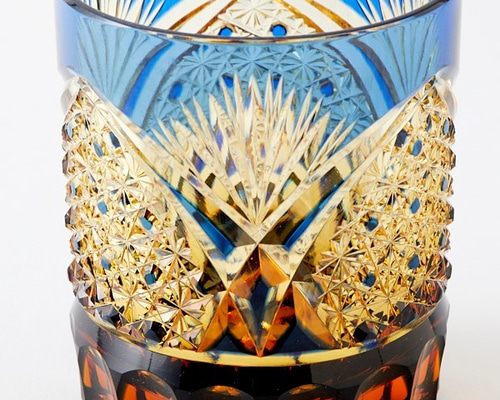 江戸切子 琥珀色瑠璃被せクリスタルロックグラス グラス 江戸切子の 