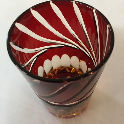 江戸切子 琥珀色赤被せ焼酎グラス 送料無料 無料包装 還暦祝 結婚祝