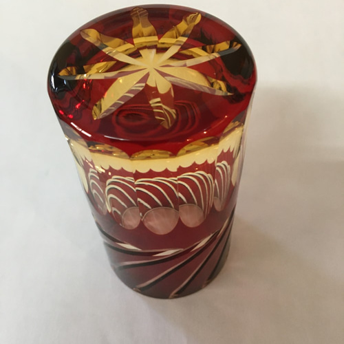 門脇硝子加工所　江戸切子　花瓶 オレンジと琥珀色 門脇硝子加工所 江戸切子 花瓶 オレンジと琥珀色 門脇硝子加工所 江戸