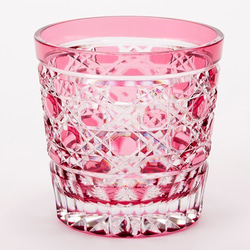 江戸切子　金赤（ピンク）被せクリスタルガラス酒グラス 1枚目の画像