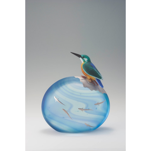 ガラス オブジェ「清流」翡翠（カワセミ） 立体・オブジェ Glass