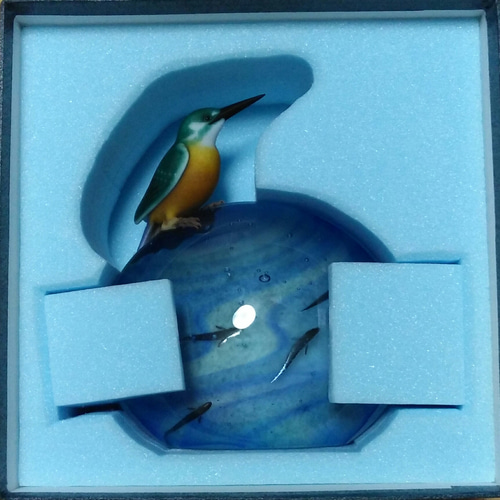ガラス オブジェ「清流」翡翠（カワセミ） 立体・オブジェ Glass