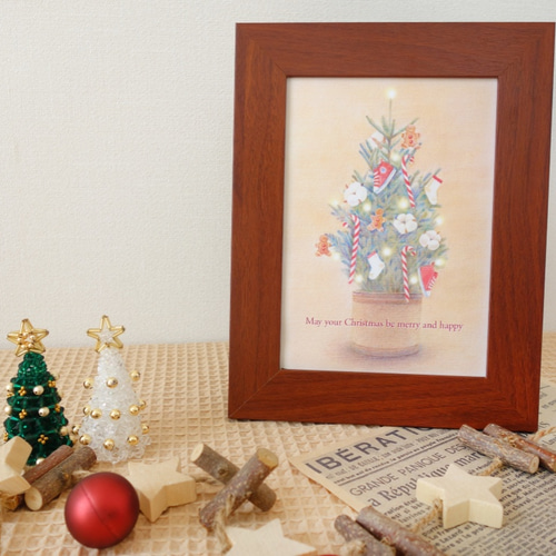 クリスマスツリーのオリジナル絵画 原画】クリスマスツリー青 絵画 キャンバスアート 20cm角 絵画 118Art