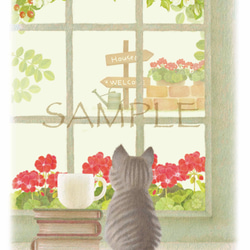 ゼラニウムとちび猫のポストカード（選べる５枚セット） 2枚目の画像