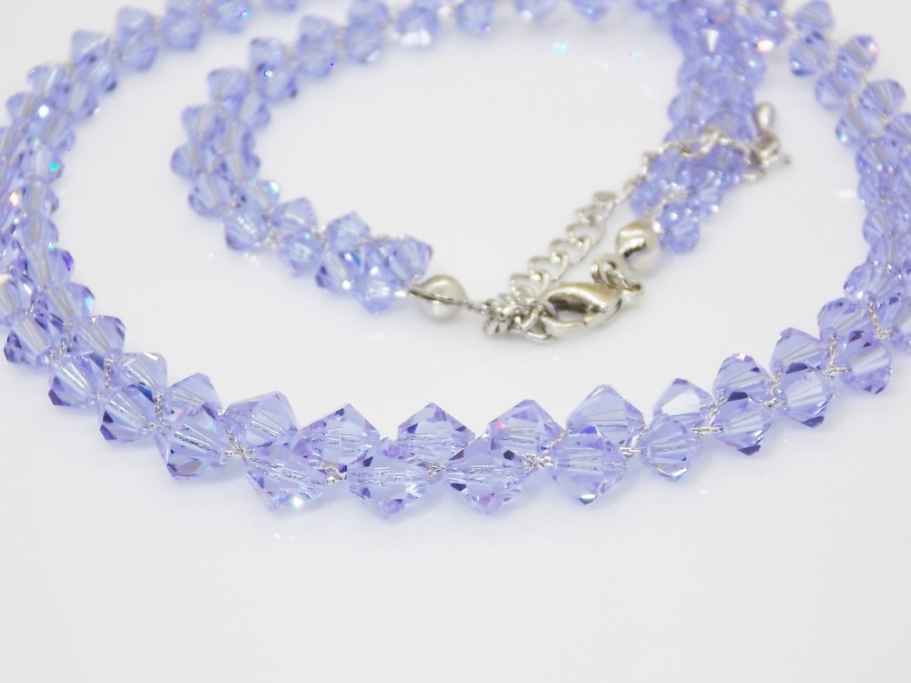 【再販7】スワロフスキー アレキサンドライトのグラデーション三つ編みネックレス