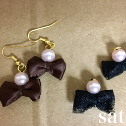 一粒パールリボンピアス◉All500円 2枚目の画像