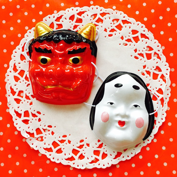 ドールサイズ☆鬼&おかめ☆お面セット その他素材 ケダマヤ商店