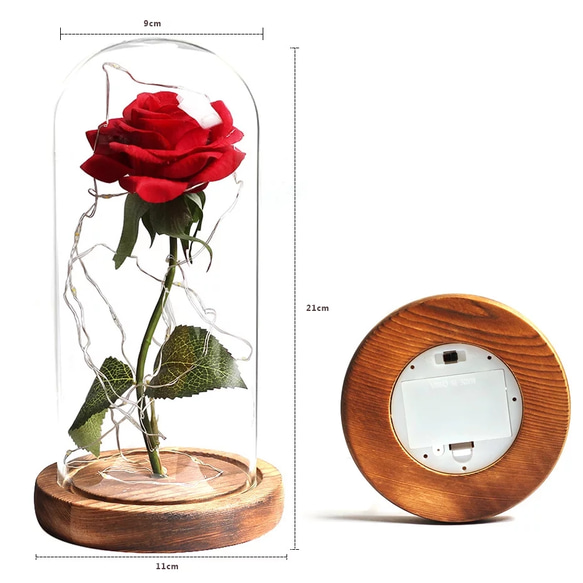 淡く輝く ガラスドームのバラのライト 2枚目の画像