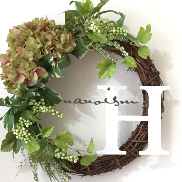 Hydrangea Wreath 〜紫陽花のドアリース〜 あなたのイニシャル付けます。 2枚目の画像