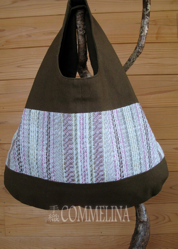 手織りのバッグ（オリーブ）-pink- 2枚目の画像