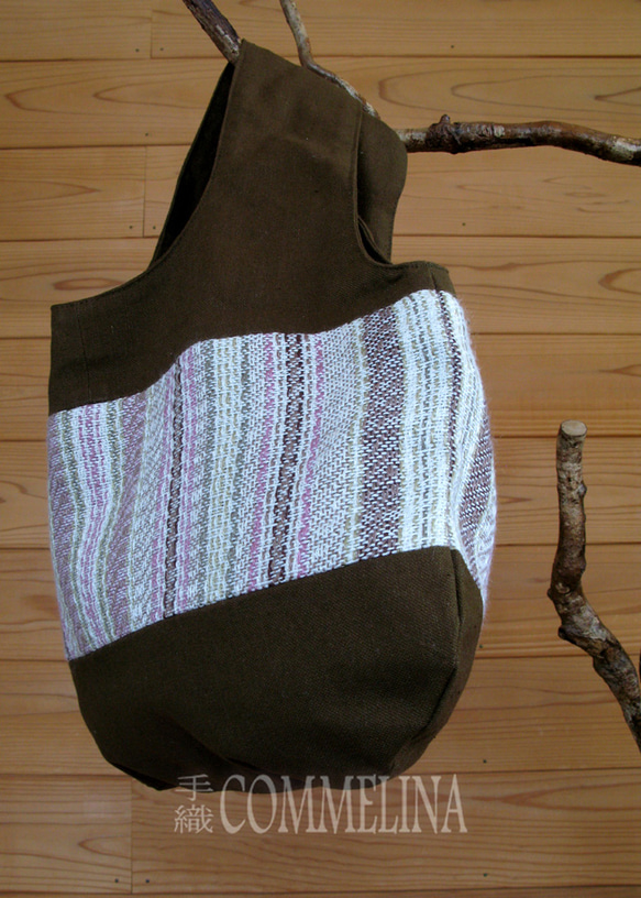 手織りのバッグ（オリーブ）-pink- 4枚目の画像