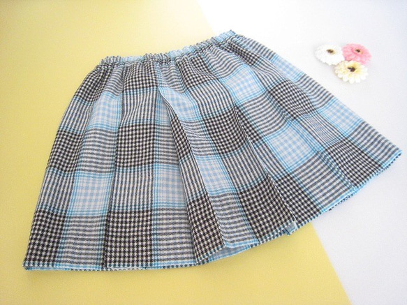 在庫処分】キッズプリーツスカート☆チェック水色☆サイズ120～130  
