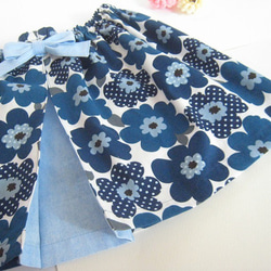 北欧風ボックスプリーツスカート☆藍x水色☆110・120 2枚目の画像