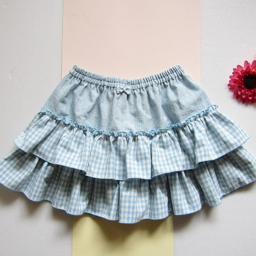 あ様オーダー品】ギンガムチェックのキッズスカート☆水色☆サイズ