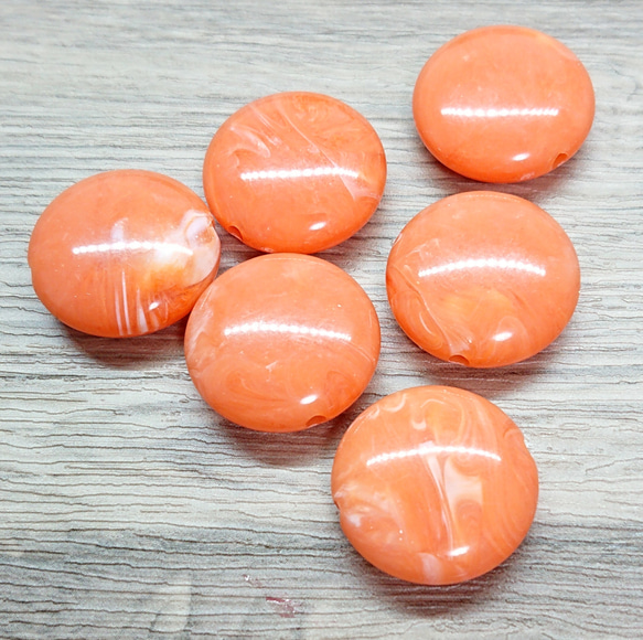 フェイクストーン6個セット マーブル天然石風ビーズ  オレンジ 3枚目の画像