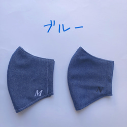 ブルー・デニムマスク〜刺繍・ステッチ・ポケット〜お選び下さい 3枚目の画像