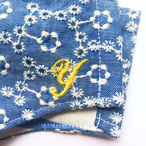 ＊刺繍無料＊コットンレース×ボーダーWガーゼの立体マスク 3枚目の画像