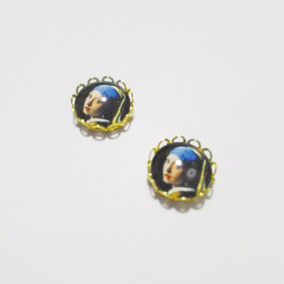 ヨハネス・フェルメール「真珠の耳飾りの少女」のピアス10㎜ 2枚目の画像