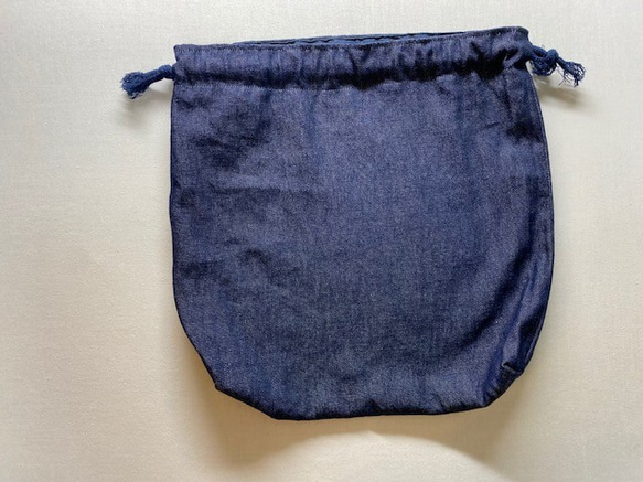 巾着袋【紺デニム・無地】30×30cm 4枚目の画像